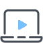 Illustrated icon of a video play button on a laptop
